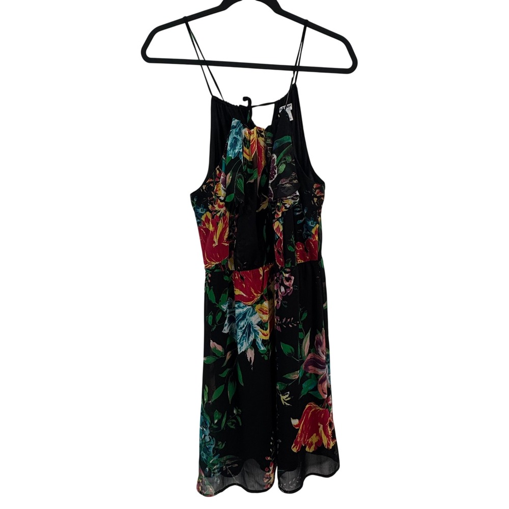 Womens Dark Fairy Whimsigoth Floral Halter‎ Dress Romantic Chiffon Midi Black M
